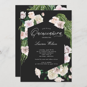 blush roses tropical floral Quinceanera Invitation