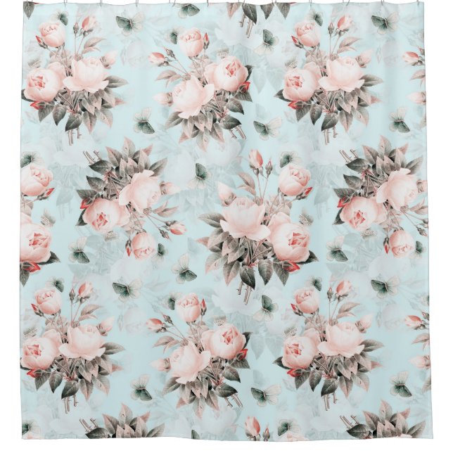 Blush Roses Vintage Bouquets Rococo Garden Shower Curtain (Front)