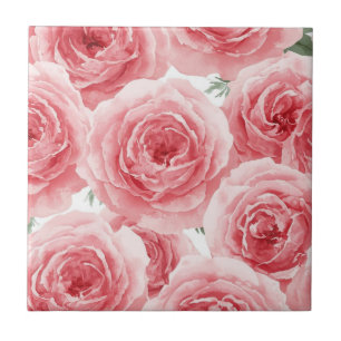 Blush Roses Watercolor Floral Pink Petal Pattern Ceramic Tile