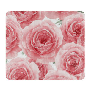 Blush Roses Watercolor Floral Pink Petal Pattern Cutting Board