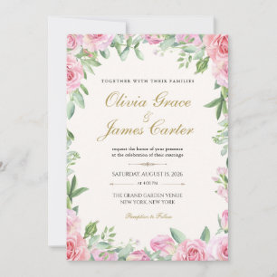 Blush Roses Wedding Invitation Editable Floral