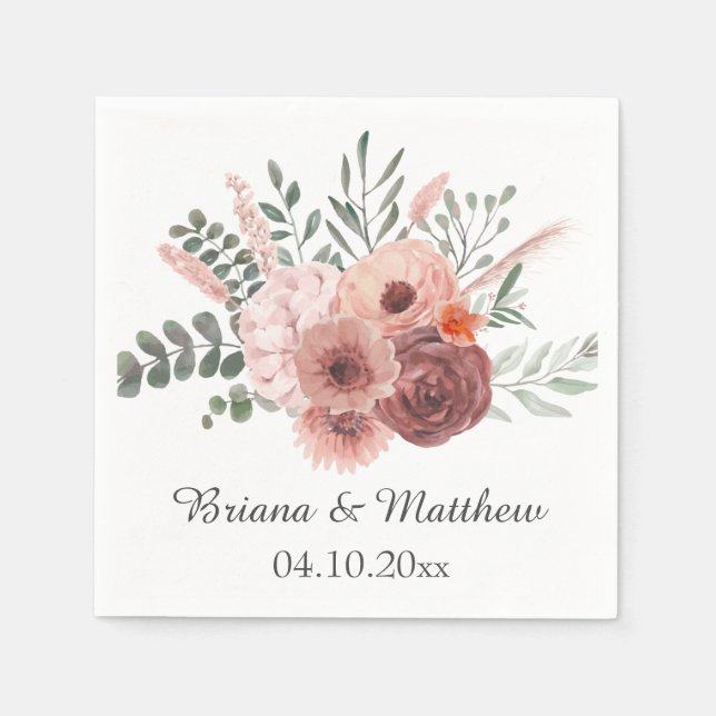 Blush Rust Floral Wedding Napkin (Front)