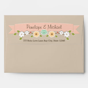Blush Rustic Floral Boho A7 5"x7" Envelope Khaki