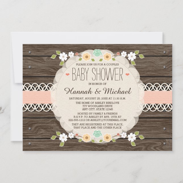 BLUSH RUSTIC FLORAL BOHO COUPLES BABY SHOWER INVITATION (Front)