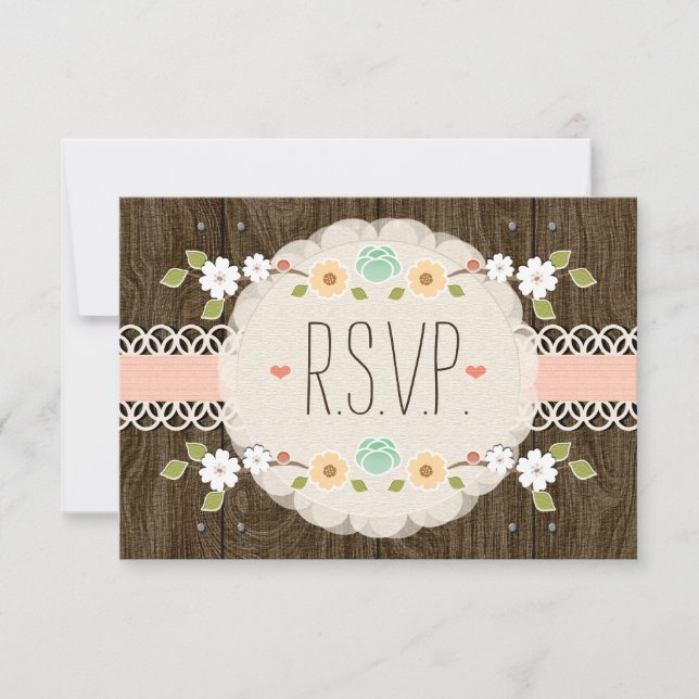 BLUSH RUSTIC FLORAL BOHO WEDDING RSVP CARD (Front)
