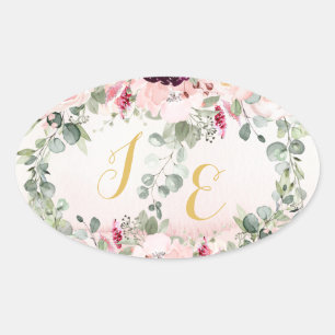 Blush Rustic Garden Wedding Classic Oval Sticker