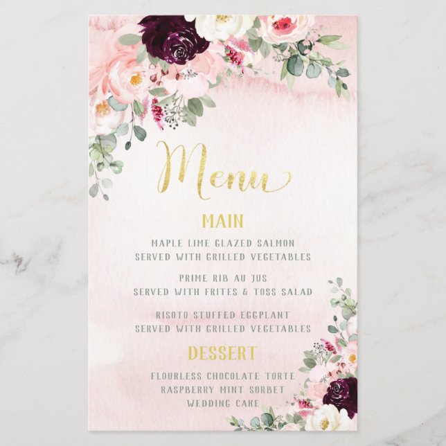 Blush Rustic Garden Wedding Menu (Front)