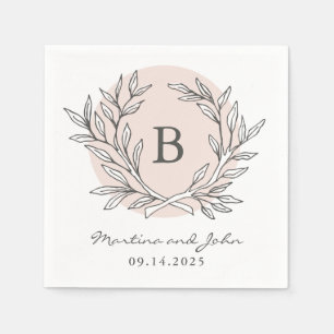 Blush Rustic Monogram Wreath Paper Cocktail Napkin