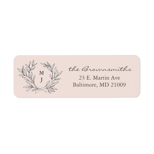 Blush Rustic Monogram Wreath Return Address Label