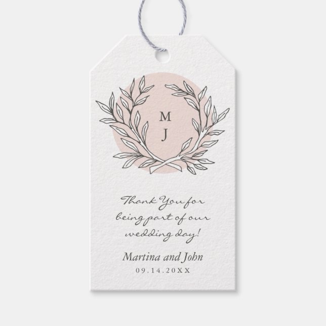 Blush Rustic Monogram Wreath Wedding Favour Tag (Front)