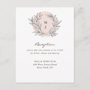 Blush Rustic Monogram Wreath Wedding Reception Enclosure Card