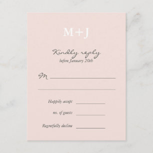 Blush Rustic Monogram Wreath Wedding RSVP reply Card