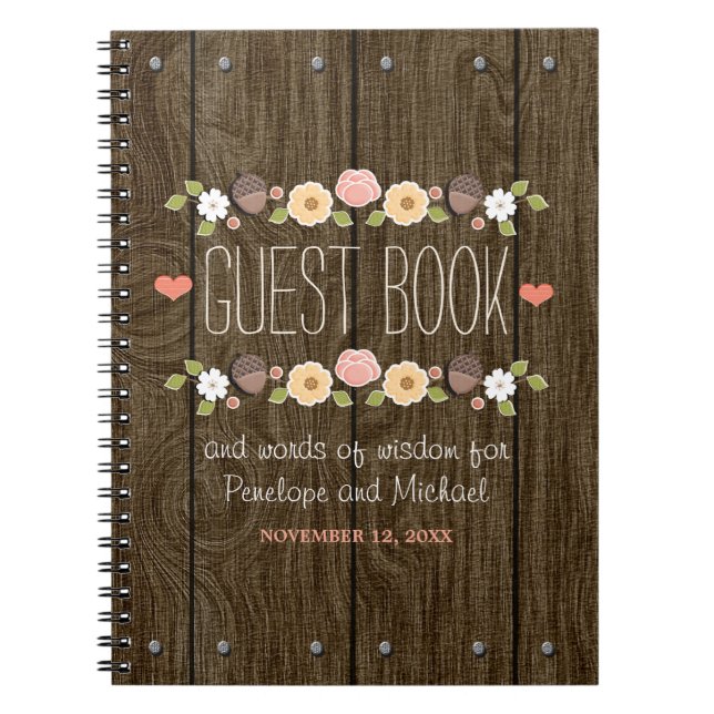 Blush Rustic Wood Fall Wedding Guest Book (Front)