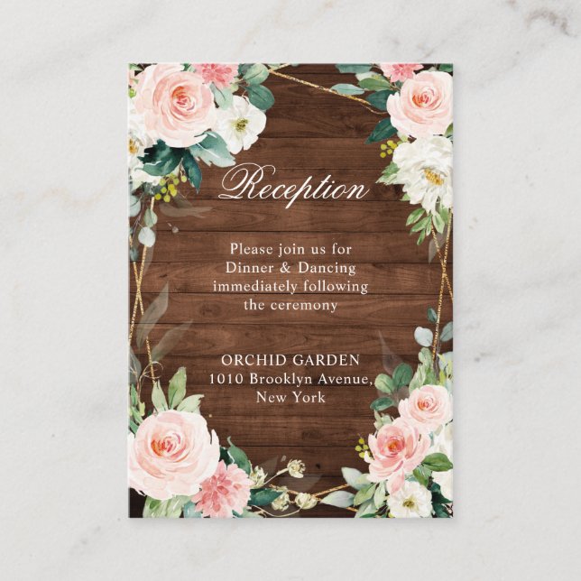 Blush Rustic Wood Floral Geometric Botanical Enclosure Card (Front)