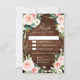 Blush Rustic Wood Floral Geometric Botanical RSVP Card