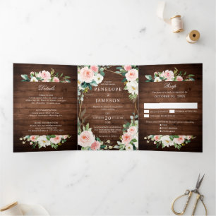 Blush Rustic Wood Floral Geometric Botanical Tri-Fold Programme