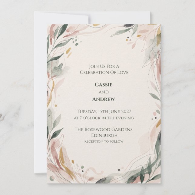 Blush Sage Abstract Botanical Wedding Invitation (Front)