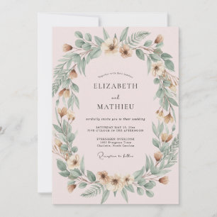 Blush Sage Botanical Watercolor Wedding Invitation