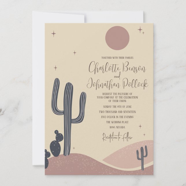 Blush & Sage Desert Saguaro Cactus Wedding Invitation (Front)