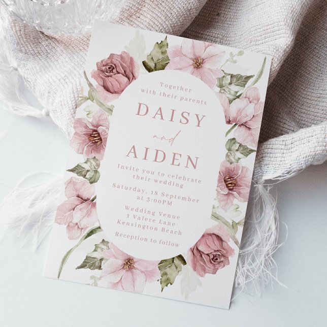 Blush & Sage Dusty Rose, Floral Frame Wedding Invitation (Creator Uploaded)
