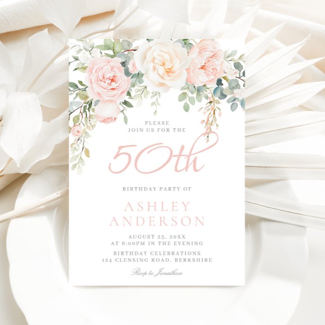 Blush & Sage Elegant Floral 50th Birthday Party Invitation (Creator Uploaded)