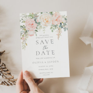 Blush & Sage Floral Beautiful Wedding Save The Date