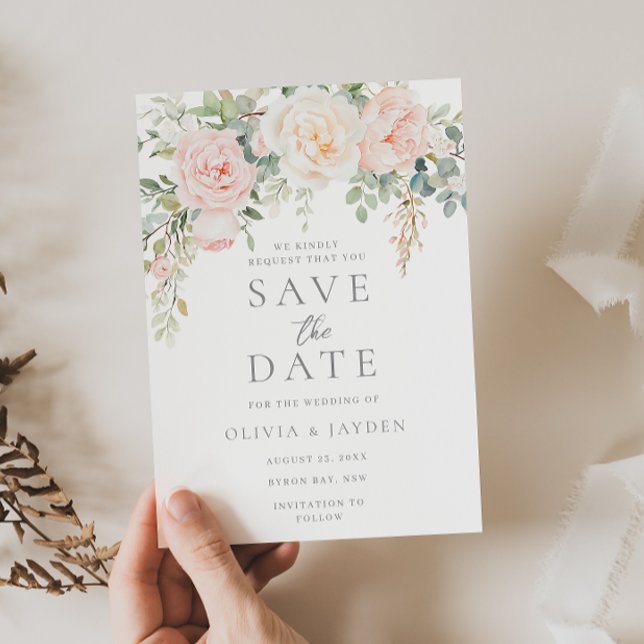 Blush & Sage Floral Beautiful Wedding Save The Date (Creator Uploaded)
