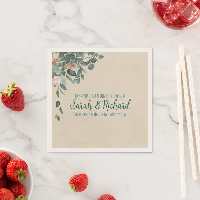 Blush Sage Floral Wedding Napkin (Insitu)