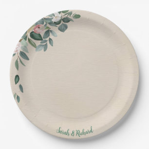 Blush Sage Floral Wedding Paper Plate