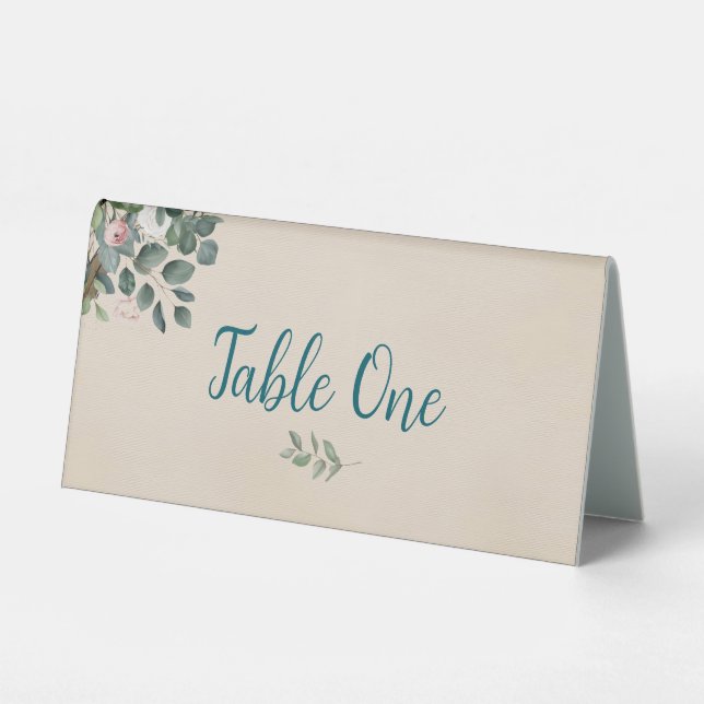 Blush Sage Floral Wedding Table Number (Front)