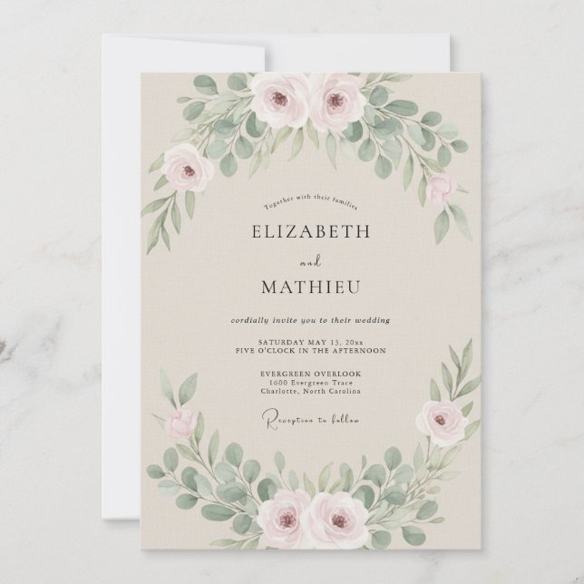 Blush Sage Foliage Eucalyptus Wedding Invitation (Front)