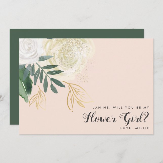Blush & Sage Glitter Flower Girl Proposal Invitation (Front/Back)
