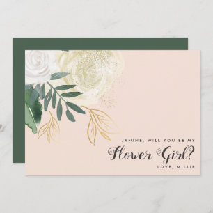 Blush & Sage Glitter Flower Girl Proposal Invitation