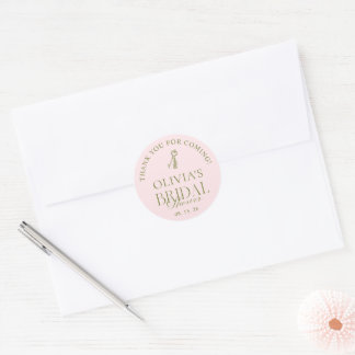 Blush & Sage Green Bridal Shower Favor Classic Round Sticker