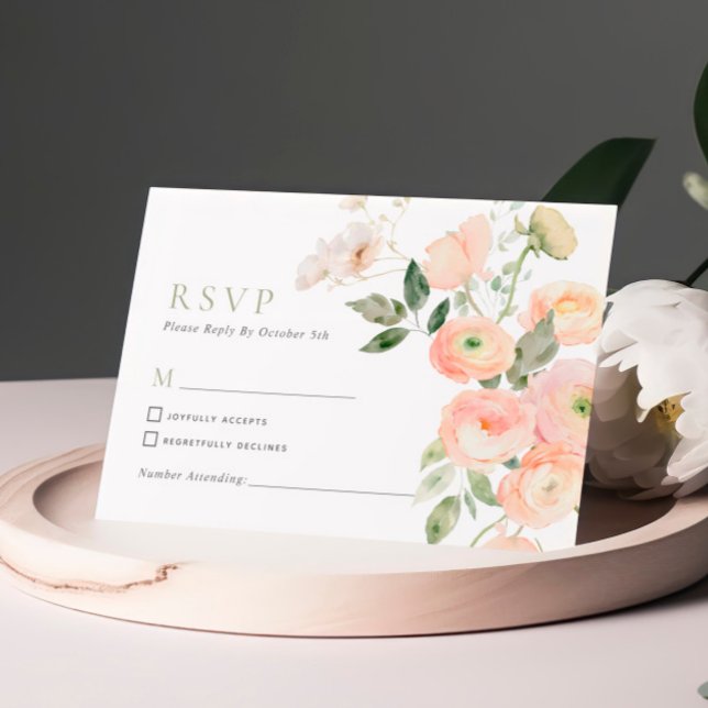 Blush & Sage Green Flowers Wedding RSVP Card (Creator Uploaded)