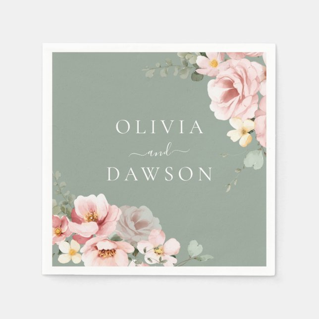 Blush & Sage Green Modern Wedding Napkin (Front)