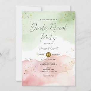 Blush Sage Green & Red Gender Reveal Gold Glitter Invitation