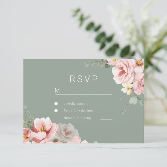 Blush & Sage Green Wedding RSVP Response Card (Standing Front)