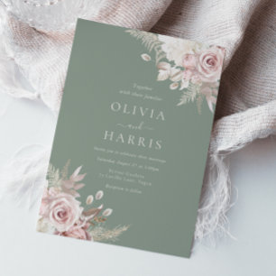 Blush, Sage & Ivory Elegant Floral Wedding Invitation