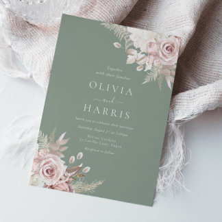 Blush, Sage & Ivory Elegant Floral Wedding Invitation