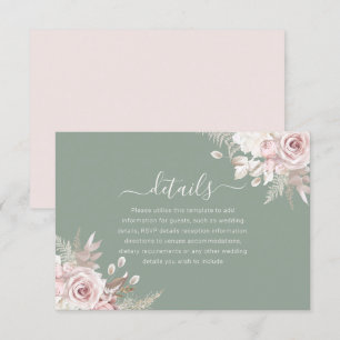  Blush, Sage & Ivory Floral Wedding Details Enclosure Card