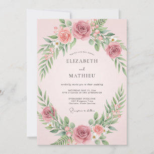 Blush Sage Leafy Wedding Invitation