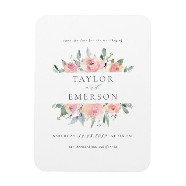 Blush & Sage Watercolor Floral Save The Date Magnet (Vertical)
