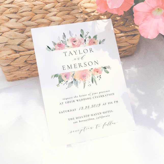 Blush & Sage Watercolor Floral Wedding Invitations (Creator Uploaded)