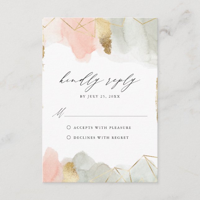 Blush & Sage Watercolor Geometric Wedding RSVP Enclosure Card (Front)