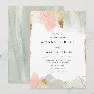 Blush & Sage Watercolor Gold Geometric Wedding Invitation