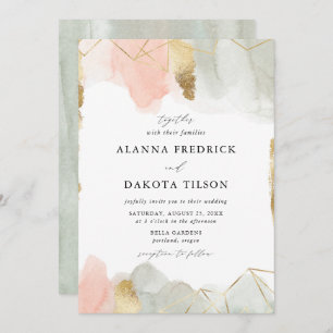 Blush & Sage Watercolor Gold Geometric Wedding Invitation