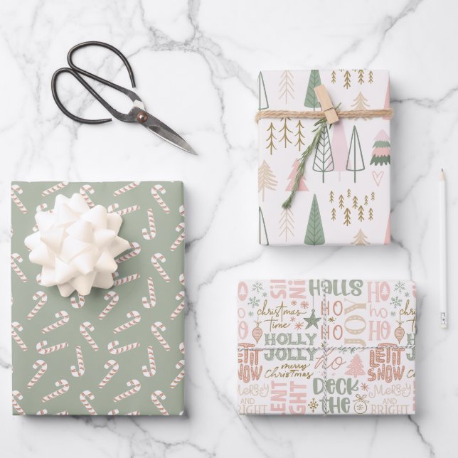 Blush Sage Wrapping Paper Flat Sheet Set of 3 (Front)