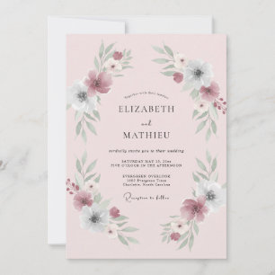 Blush Sage Wreath Wedding Invitation