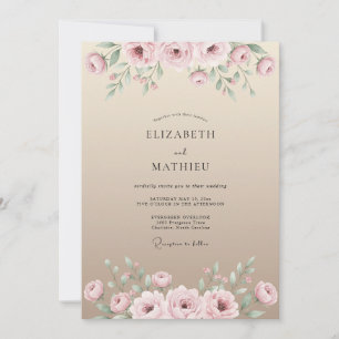 Blush Sand Watercolor Floral Wedding Invitation